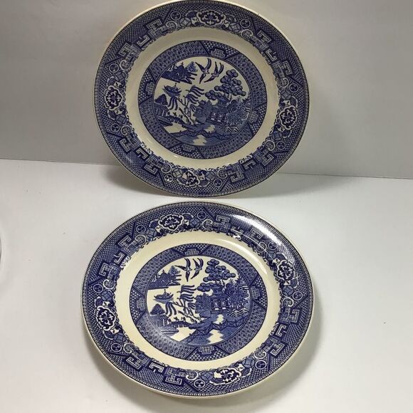 Homer Laughlin Blue Willow 8” Salad Plate Vintage Made in USA Set of Two - Picture 1 of 6